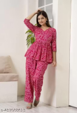 Top and Pant Coord Set Shivansh Comfy Graceful pink Premium Rayon Women Printed Elegant Top and Pant Coord Set with Trendy Pocket, just 357.
